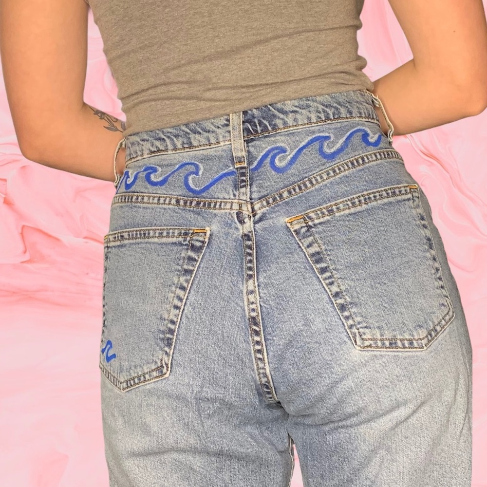 Vintage Light Wash Mom Jeans Hand Painted